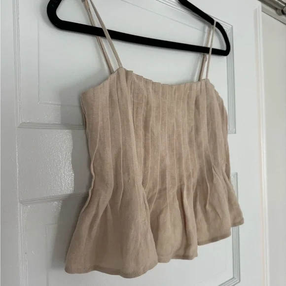 Tan / Cream Lisa Peplum Tank Top Pleated Detail - Picture 4 of 7